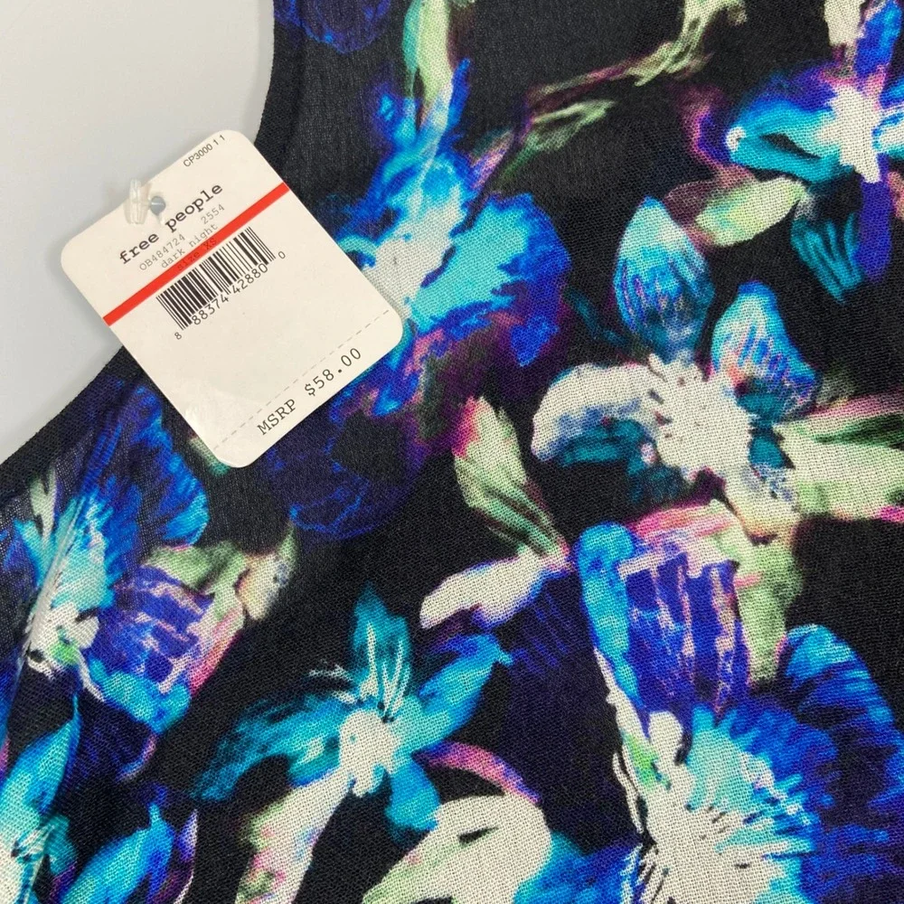 Free People Intimately Floral Print Tank Top Criss Cross Open Back NEW READ‎